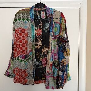 Johnny Was Colorful Patchwork Open Cardigan